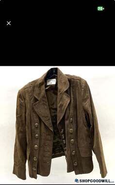 Pamela McCoy Collections Brown Genuine Leather Suede Military Style Jacket Size